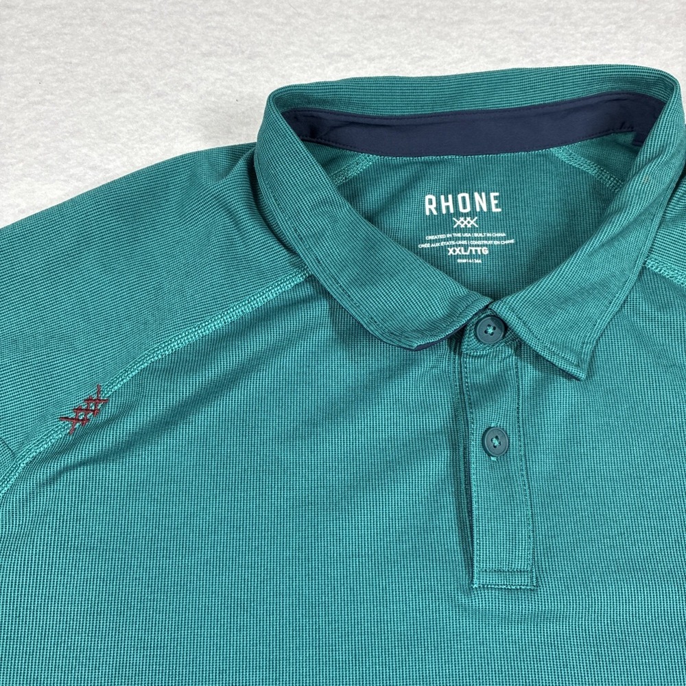RHONE Polo Shirt Men 2XL XXL Teal Green Performance Stretch Golf Casual
